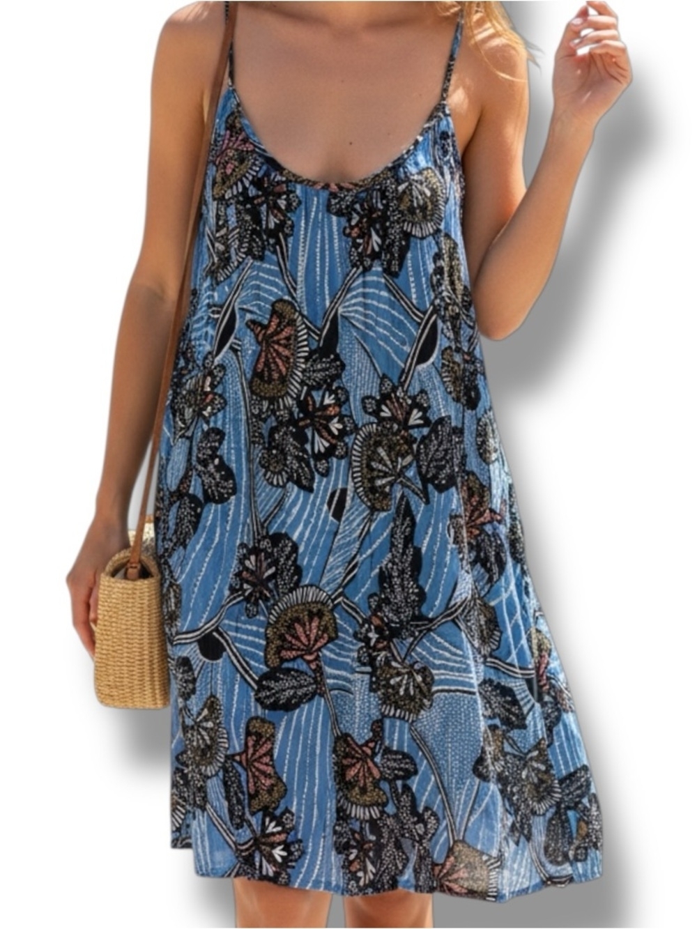 Anthropologie Blue Floral Spaghetti Strap Sundress